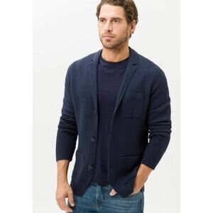BRAX Men's Jasper Sweater Knit Blazer In Sea Navy Blue Textured Size 52